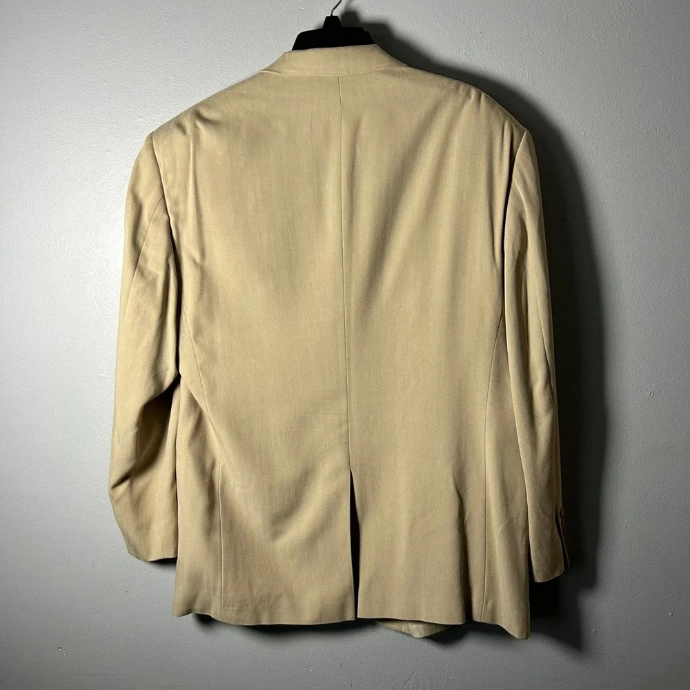 Bill Blass Mens‎ 43R Silk Blazer Tan Herringbone 3 Button Sport Coat Jacket